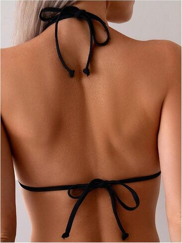 MakeMeChic Women's Floral Halter Bikini Top Metal Ring Triangle Backless Swimwear Bathing Suit Tops in Saudi Arabia