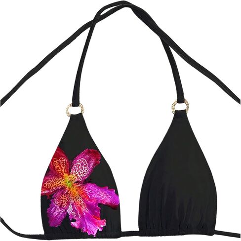 MakeMeChic Women's Floral Halter Bikini Top Metal Ring Triangle Backless Swimwear Bathing Suit Tops in Saudi Arabia