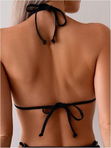 MakeMeChic Women's Floral Halter Bikini Top Metal Ring Triangle Backless Swimwear Bathing Suit Tops in Saudi Arabia