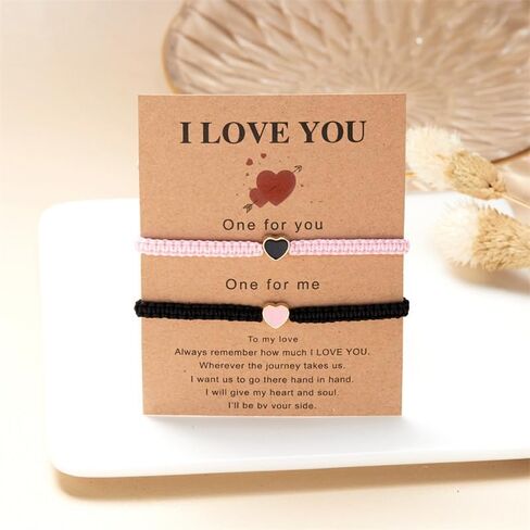Colorful Heart Beaded Matching Bracelets Adjustable Set of 2 Couples and Friendships Bracelets for BFF Friendship Relationship Jewelry Gifts in Saudi Arabia