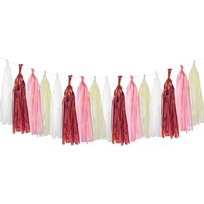 TSJ Paper Tassels Banner Tissue Tassel Garland Bridal Tassels Banner Streamers Wedding Valentines'Day Girls Party Garlands Hanging Decorations