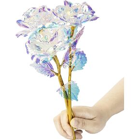 Warmtree 10 Pcs 24K Galaxy Rose Glass Flowers Colorful Gold Rose Artificial Flowers Best Gifts for Mother's Day Thanksgiving Valentine's Day Girl's Birthday Party
