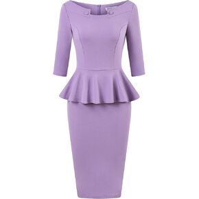MUXXN Women's 50s Vintage Bodycon 3/4 Sleeve Midi Peplum Business Formal Work Pencil Dresses