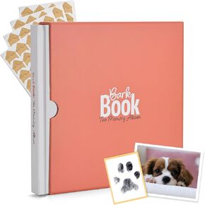 Bark Book - A Dog Photo Album and Memory Book for Dog Mum and Dad, Space to Complete 50+ Photos and Paw Prints. 4 Sheets of Photo Corner Stickers. Gift Box Sleeve - Orange