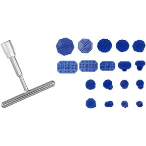 19 PCS Car Dent Puller Kit, Damage Impact Dent Repair Kit, Universal Portable Automotive Damage Repair Auxiliary Tool (Blue & Silver)