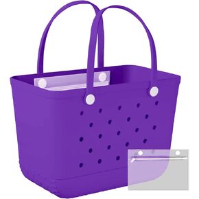 X-Large Rubber Bag Bag Bag Bag Bag Bag مع جيب سحاب مقاوم للماء ، ثقوب شاطئ مطاطية قابلة للغسل (أرجواني ، X-Large)
