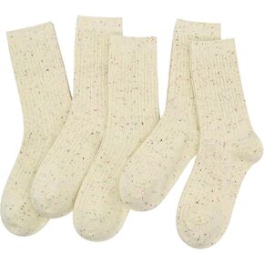 SeriSimple Women Cotton Crew Socks Rib Retro Nasual Thin Thin Cleit Comfy Crepible Dress Socks for Ladies 5 Bairs
