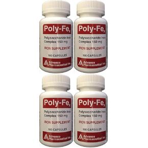 Polysaccharide Iron Complex 150 mg Capsules Iron Supplement 100 Capsules per Bottle Pack of 4 Total 400 Capsules