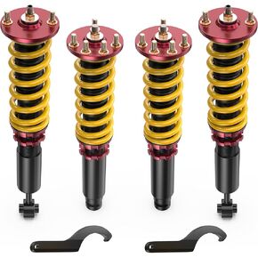 تخفيض الدعامات المتوافقة مع 2001-2003 Acura CLENGENT FOR 1999-2003 ACURA TL FRONT+صدمات خلفية لفائف تعليق الارتفاع القابلة للتعديل (مجموعة من 4) (أصفر)