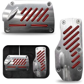 2 PCS Car Automatic Transmission Accelerator Brake Pedal Cover Set, 5.5" x 2.4" + 2.9" x 4.9" Non-Slip PVC Rubber Foot Pedal, Alloy Anti-Rust Sports Decoration, Universal for Cars (Red) in Saudi Arabia