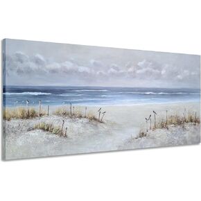 Yihui Arts Beach Canvas Wall Art with Textured Beautiful Ocean Paintings Modern Abstract Coastal Artwork with Bird Picturs for Living Room Bedroom Kitchen Decor