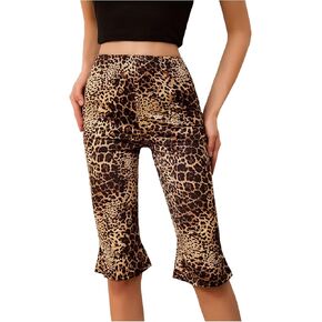 MakeMeChic Women's Cheetah Print Capri Leggings High Elastic Waist Y2K Knee Length Leggings in Kuwait
