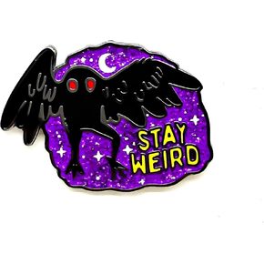 Mothman Stay Weird - Gothic Series - Enamel Lapel Pin - Plated Badge for Clothing, Bags, and Lanyards