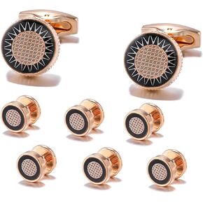 Sun Flower Cufflinks & Studs Set Rose Gold Abstract Ornamental Floral Formal Set YW44