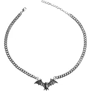 KURTCB Bat Necklace Gothic Punk Cool Heavy Chain Choker Cyber Animal Wing Pendant Necklace for Women Halloween Jewelry