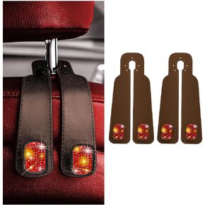 Bling Car Headrest Hooks, 2PCS Crystal Rhinestone Multifunctional Vehicle Seat Back Storage Hook, Diamond Seat Hanger for Bags Purses Phones, Universal Automotive Accessories (Black/White)