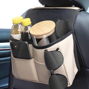 Car Back Seat Organizer, Waterproof PU Leather Car Hanging Storage Bag, Multipurpose Front & Backseat Car Seat Storage Organizer, Universal Interior Car Accessories for Most Vehicles (Black)