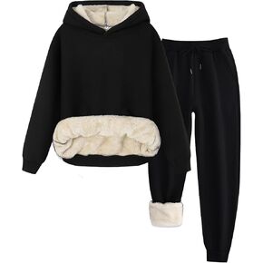 Fleece Lined Lounge Sets for Women 2 Piece Outfits Tracksuit Pullover Crew Neck Tops Sweatpants Sweatsuits