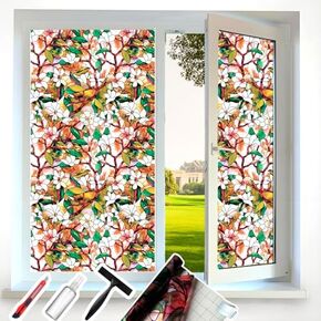 Stained Glass Window Privacy Film Decorative with Free Tools, Magnolia Privacy Window Film for Glass Windows, Frosted Glass Window Tint for Home, Window Covers Window Cling, 23.6 Inch by 78.7 Inch