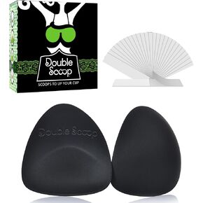 إدراج Double Scoop® Triangle مع شرائط لزجة شريط مكافأة ، أغطية الحلمة ، وسادات حمالة الصدر البديلة ، اختراق براليت مبطن ، حشو حمالة الصدر الخفيفة لبدلة السباحة والرياضة ، كوب (أسود)