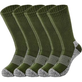 5 Pairs Mens Military Socks Army Green Hiking Sock Crew Boot Socks for Soldier Policemen Work Sports Hiking