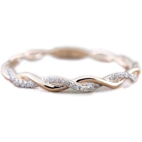 PULABO Twist Ring Diamond Eternity Wedding Ring, Rose Gold, Size 6