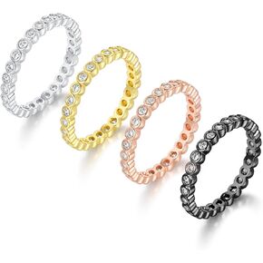TIKJE 4 Rings Set For Women, 18k Yellow/White Gold/Rose Gold/Black Plated Rings - Cubic Zirconias Band Ring, Eternity Promise Ring For Her Engagement Ring Wedding Band Size 5-12