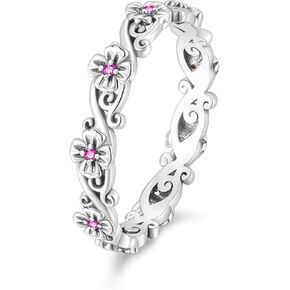 SHINYSO 925 Sterling Silver Rings for Women Retro Daisy Stacking Ring Eternity Wedding Band for Women Size 4-10