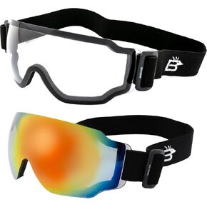 Birdz Eyewear Arch Sports Sky Sky Sky Diving Ski Motorcycle Admgles للرجال والنساء ANSI Z78.1+ 2 أزواج عدسات مرآة واضحة وحمراء