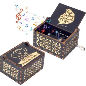 Vintage Laser Engraved I Can't Help to Falling in Love with You Hand Cranked Music Box for Her Women Wife, Gift Ideal for Christmas Birthday Valentine's Day Anniversary (Style 3)