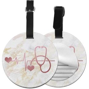 Luggage Tag Nurse Doctor Great Nurse Stethoscope Marble, Pu Leather Bag Travel Suitcases Id Identifier Baggage Label for Women Men Boys Girls
