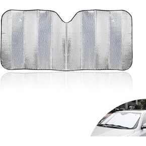 1 PC CAR 55.1 "× 27.5" الزجاج الأمامي من الشمس ، لوحة تبريد عسل عسل مزدوجة ذات الجانب المزدوج ، واقي خصوصية مغطى تمامًا ، Universal للسيارات (Silver)