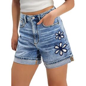 Flamingals Flamingals Summer Jean Shorts Mid Weist STROMER LEG FLORORY TRENDY SROATS