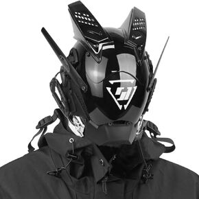 Punk gothic mask with horns and stickers, Techwear Cosplay Halloween masks for adults