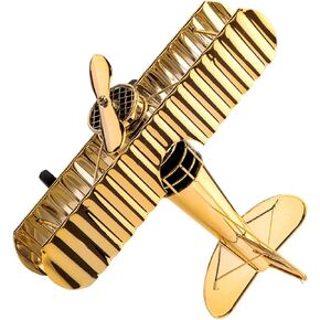 DYNWAVE Vintage Airplane Model,Airplane Model Ornaments,Desk Top Toy,Home Decor,Mini Iron Decorative Airplane for Home Bedroom Office, Large Gold