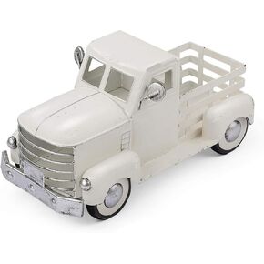 Metal Truck Decor,Farmhouse Truck Decor,Decorative Tabletop Storage & Pick-up Metal Truck Planter, 12.5" x 5.75" x 6.25" inches (Snow White)