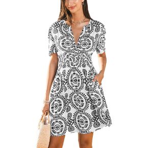 Cupshe Womens Summer Dresses 2025 v الرقبة الأكمام قصيرة الأكمام