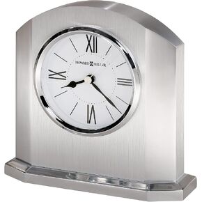 Howard Miller Lincoln Tabletop Clock – Sleek Silver Desk Clock with Alarm, Polished Aluminum Case, Contemporary Roman Numerals, Battery Operated Quartz Movement for Home or Office Décor