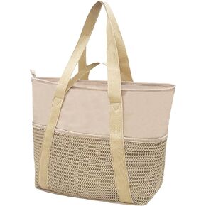 Beach Tote Bag Waterproof Sandproof Mesh Swiming Pool Bag with Zipper for Summer Vacation