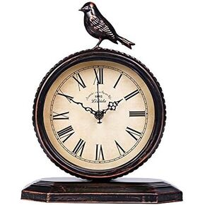 Retro Mantel Clock, Table Top Bird Clock, Antique Metal Silent-Non-Ticking Clock,Desk Clock for Living Room, Bedroom, Office, Desktop Decoration