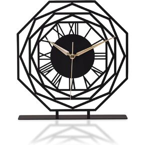 8.9x9.5 Metal Desk Clock, Black Round Silent Non-Ticking Analog Table Clock, Battery Operated, Decorative Desk and Shelf Clock, Desk Clocks for Living Room Bedroom Kitchen Office School
