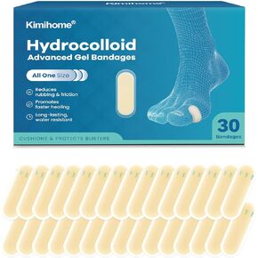 Hydrocolloid Blister Bandages for Feet - 30ct Gel Blister Bandages - Blister Cushions for Heel, Toe - Blister Prevention for Travel - Water Resistant Bandages Pads (Variety Pack)