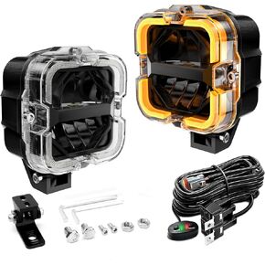 SPL 4 Inch LED Off Road Cube Lights, 90W 12000LM Led Offroad Light Pods with Amber DRL & Hi/Lo Beam Design, Auxiliary Driving Pod Light with DT Wiring Harness for Trucks Jeep Pickup SUV ATV UTV, 2PCS