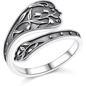 خاتم ملعقة للنساء S925 Sterling Silver Lily of the Valley Flower Flower Rings Orings Flower Thumb Rings Mothers Gift for Women Mom