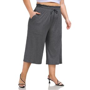 ZERDOCEAN Women's Plus Size Wide Leg Capris High Waisted Casual Lounge Pants with Drawstring Pockets