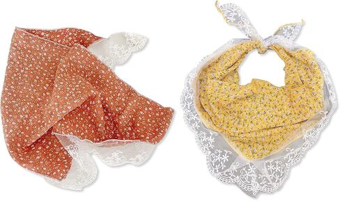 2 PCS مثلث رأس kerchief gingham لون الأزهار الصلبة مع الدانتيل الرعوي على النمط الرعوي in Kuwait