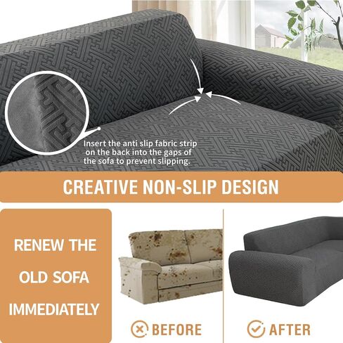 Sectional Couch Covers L Shape Sofa Cover 1 Piece Stretch Corner Couch Covers Non Slip Washable Sofa Slipcovers Soft Fleece Furniture Protector for Dogs Pet（X-Large, Dark Gray） in Kuwait