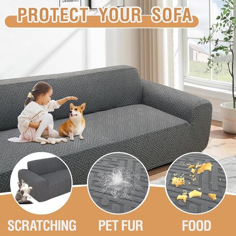 Sectional Couch Covers L Shape Sofa Cover 1 Piece Stretch Corner Couch Covers Non Slip Washable Sofa Slipcovers Soft Fleece Furniture Protector for Dogs Pet（X-Large, Dark Gray） in Kuwait