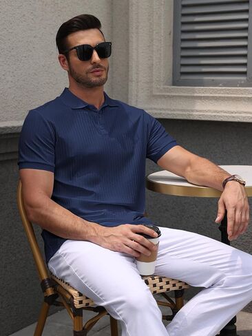 Polo Shirts for Men Short Sleeve Summer Casual Golf Shirts Collared Textured Slim Fit Button Men's Polo T Shirts in Saudi Arabia