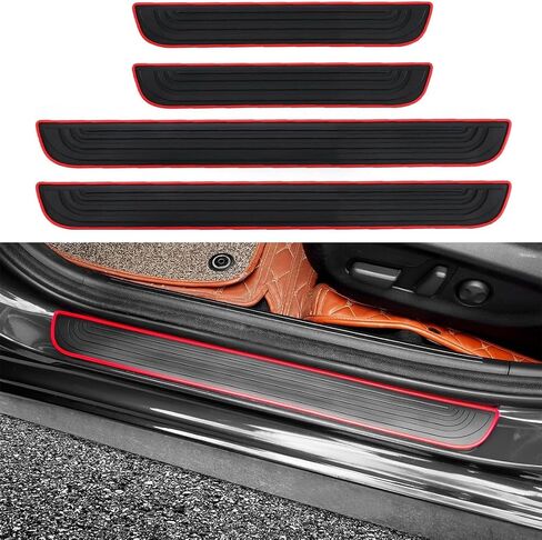 4 Pcs Car Door Sill Scuff Plate Cover,Universal Car Door Threshold Protection,PVC Soft Rubber Front/Rear Door Sill Scuff Plate Guard,Welcome Pedal Protector Cover (Black) in Saudi Arabia